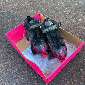 Brand new Rock Flame hot pink roller skates, helmet included